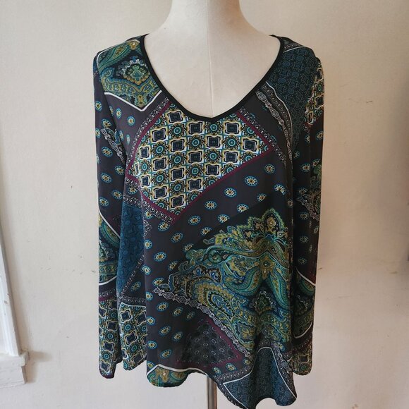 Chelsea & Theodore Patterned Multicolor Semi-Sheer Top Women's Large - Picture 1 of 4